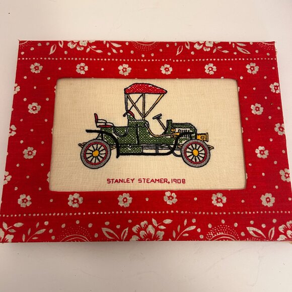 4-Vintage 1970s Embroidered Classic Cars | Handmade Framed Fabric Pane - Picture 5 of 9